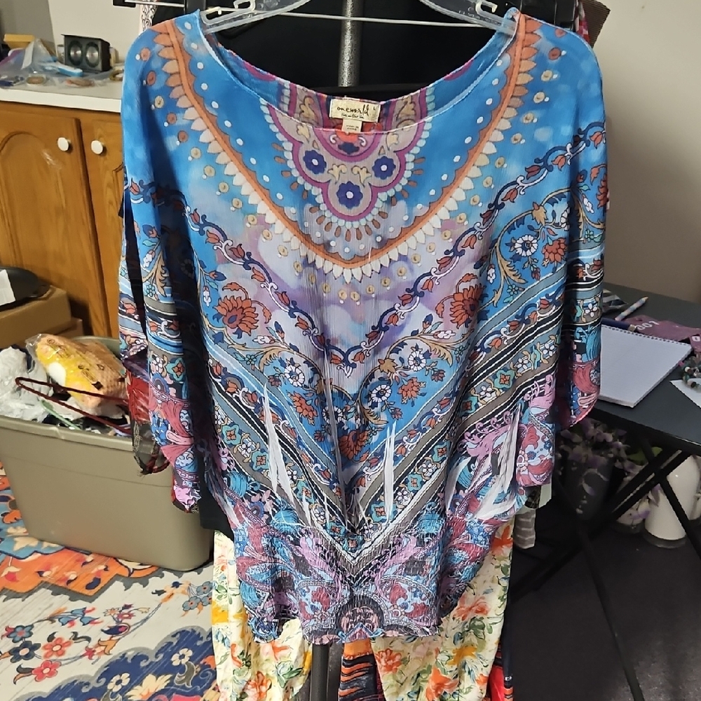 ONE WORLD Blue and Purple Patterned Camisole